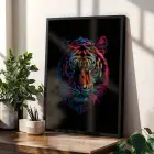 Neon Işıltılı Ruhsal Üçlü Siyah Çerçeveli 3lü Ahşap Tablo Seti