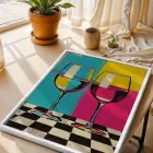 Neşeli Pop Art Üçlüsü Beyaz Çerçeveli 3lü Ahşap Tablo Seti