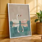 Kuğulu Plaj ve Çiçek Sanatı Beyaz Çerçeveli 3lü Ahşap Tablo Seti