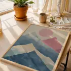 Retro Dağlar Pencere Manzarası Doğal Ahşap Çerçeveli 3lü Tablo Seti