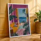 Retro Dağlar Pencere Manzarası Beyaz Çerçeveli 3lü Ahşap Tablo Seti