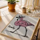 Neşeli Flamingo Çöl Manzaraları Doğal Ahşap Çerçeveli 3lü Tablo Seti