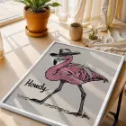 Neşeli Flamingo Çöl Manzaraları Beyaz Çerçeveli 3lü Ahşap Tablo Seti
