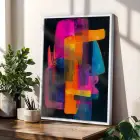 Çok Renkli Soyut Dinamizm Beyaz Çerçeveli 3lü Ahşap Tablo Seti