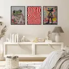 Çarpıcı Eklektik Sanat Üçlüsü Siyah Çerçeveli 3lü Ahşap Tablo Seti