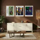 Kandinsky Soyut Geometrik Set Doğal Ahşap Çerçeveli 3lü Tablo Seti