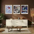 Kandinsky Soyut Dinamik Kompozisyonlar Doğal Ahşap Çerçeveli 3lü Tablo Seti