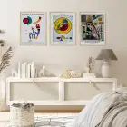 Kandinsky Renkli Soyut Kompozisyonlar Doğal Ahşap Çerçeveli 3lü Tablo Seti
