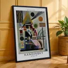 Kandinsky Renkli Soyut Kompozisyonlar Siyah Çerçeveli 3lü Ahşap Tablo Seti