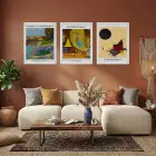 Kandinsky Soyut Duvar Sanatı Beyaz Çerçeveli 3lü Ahşap Tablo Seti