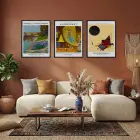 Kandinsky Soyut Duvar Sanatı Siyah Çerçeveli 3lü Ahşap Tablo Seti