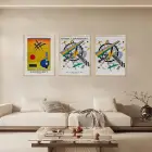 Kandinsky Dinamik Soyutlar Doğal Ahşap Çerçeveli 3lü Tablo Seti