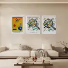 Kandinsky Dinamik Soyutlar Beyaz Çerçeveli 3lü Ahşap Tablo Seti