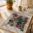 Kandinsky Soyut Kompozisyon Doğal Ahşap Çerçeveli 3lü Tablo Seti