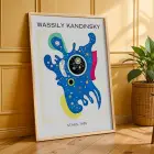 Kandinsky Soyut Kompozisyon Doğal Ahşap Çerçeveli 3lü Tablo Seti