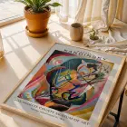 Kandinsky Soyut Dinamikler Doğal Ahşap Çerçeveli 3lü Tablo Seti