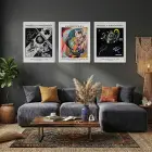 Kandinsky Soyut Dinamikler Beyaz Çerçeveli 3lü Ahşap Tablo Seti