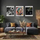 Kandinsky Soyut Dinamikler Siyah Çerçeveli 3lü Ahşap Tablo Seti