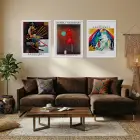 Dinamik Soyut Sanat Koleksiyonu Beyaz Çerçeveli 3lü Ahşap Tablo Seti