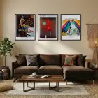 Dinamik Soyut Sanat Koleksiyonu Siyah Çerçeveli 3lü Ahşap Tablo Seti