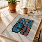 Ukiyo-e Mistik Japon Desenleri Doğal Ahşap Çerçeveli 3lü Tablo Seti