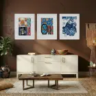Ukiyo-e Mistik Japon Desenleri Beyaz Çerçeveli 3lü Ahşap Tablo Seti