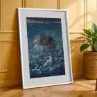 Mavi Desen Deniz Peyzajı Beyaz Çerçeveli 3lü Ahşap Tablo Seti
