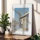Mavi Kış ve Soyut Ritim Beyaz Çerçeveli 3lü Ahşap Tablo Seti