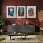 Van Gogh Derin Mavi Koleksiyon Beyaz Çerçeveli 3lü Ahşap Tablo Seti