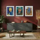 Van Gogh Derin Mavi Koleksiyon Siyah Çerçeveli 3lü Ahşap Tablo Seti