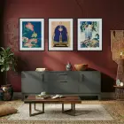Uzak Doğu Klasik Sanat Seti Siyah Çerçeveli 3lü Ahşap Tablo Seti