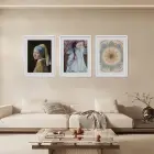 Sanat Eserleri Üçlüsü Beyaz Çerçeveli 3lü Ahşap Tablo Seti