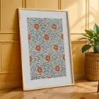 Koyu Mavi Terracotta Desen Üçlüsü Doğal Ahşap Çerçeveli 3lü Tablo Seti