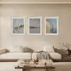 Yelkenli Deniz Manzaraları Üçlü Doğal Ahşap Çerçeveli 3lü Tablo Seti