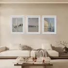 Yelkenli Deniz Manzaraları Üçlü Beyaz Çerçeveli 3lü Ahşap Tablo Seti