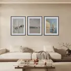 Yelkenli Deniz Manzaraları Üçlü Siyah Çerçeveli 3lü Ahşap Tablo Seti
