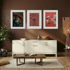 Kızıl Tonlar Sanat Seçkisi Beyaz Çerçeveli 3lü Ahşap Tablo Seti