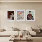 Klasik Portreler ve Bahçe Manzarası Beyaz Çerçeveli 3lü Ahşap Tablo Seti