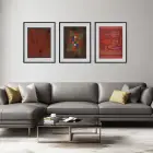 Toprak Tonlu Sanatsal Soyutlama Siyah Çerçeveli 3lü Ahşap Tablo Seti