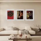 Kırmızı Soyut ve Klasik Portreler Üçlüsü Beyaz Çerçeveli 3lü Ahşap Tablo Seti