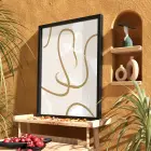Sıcak Bej Organik Çizgiler Siyah Ahşap Çerçeveli Tablo Aksesuarları Modern Sanat İç Mekan