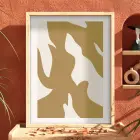 Organik Kum Beji Soyut Doğal Ahşap Çerçeveli Tablo Kanvas Görünümlü Salon Oturma Odası