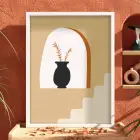 Bohem Kemer Vazo Kompozisyonu Beyaz Ahşap Çerçeveli Tablo Odası Duvar Dekoru Poster Obje