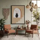 Bohem Kemer Vazo Kompozisyonu Siyah Ahşap Çerçeveli Tablo Koridor Ofis Kanvas Görünümlü Salon