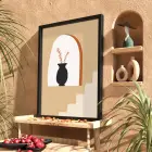 Bohem Kemer Vazo Kompozisyonu Siyah Ahşap Çerçeveli Tablo Koridor Ofis Kanvas Görünümlü Salon