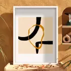 Siyah Altın Organik Form Beyaz Ahşap Çerçeveli Tablo Sanat İç Mekan Yatak Koridor