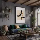 Siyah Altın Organik Form Ahşap Çerçeveli Tablo Oturma Odası Duvar Dekoru Poster Obje