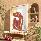 Güneşin Gölgesinde Soyut Figür Doğal Ahşap Çerçeveli Tablo Ev Aksesuarları Modern Sanat İç
