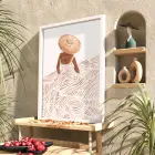 Kum Rengi Şapkalı Figür Beyaz Ahşap Çerçeveli Tablo Aksesuarları Modern Sanat İç Mekan