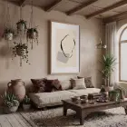 Nötr Tonlarda Soyut Çizgi Doğal Ahşap Çerçeveli Tablo Dekoratif Obje Ev Aksesuarları Modern